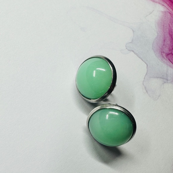 Jade Inspired Stud Earrings, Handmade Resin Jewelry, 12mm - Picture 2 of 5